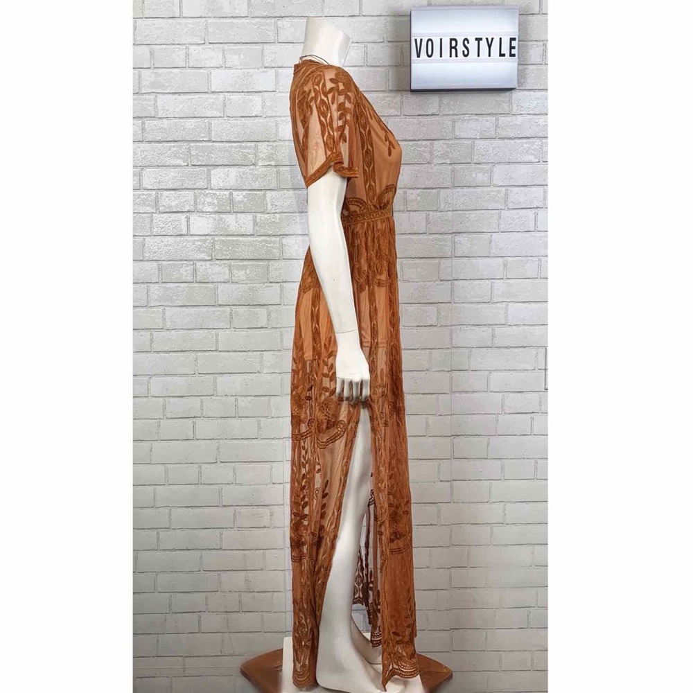 🚨 1 LEFT 🚨 BOHO LACE DEEP V NECK MAXI DRESS - Picture 4 of 5